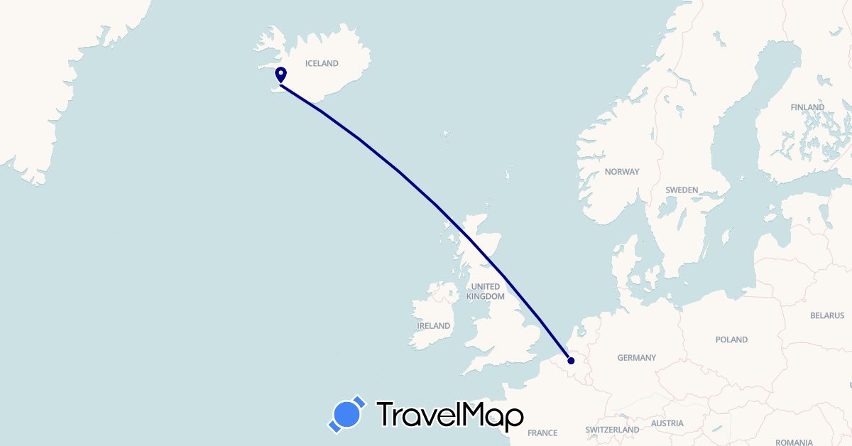 TravelMap itinerary: driving in Belgium, Iceland (Europe)
